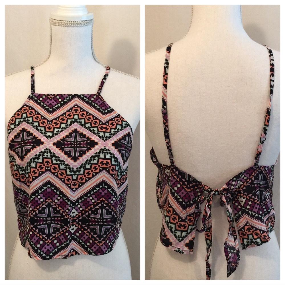 Express Boho Halter Festival Crop Tank Top Geo